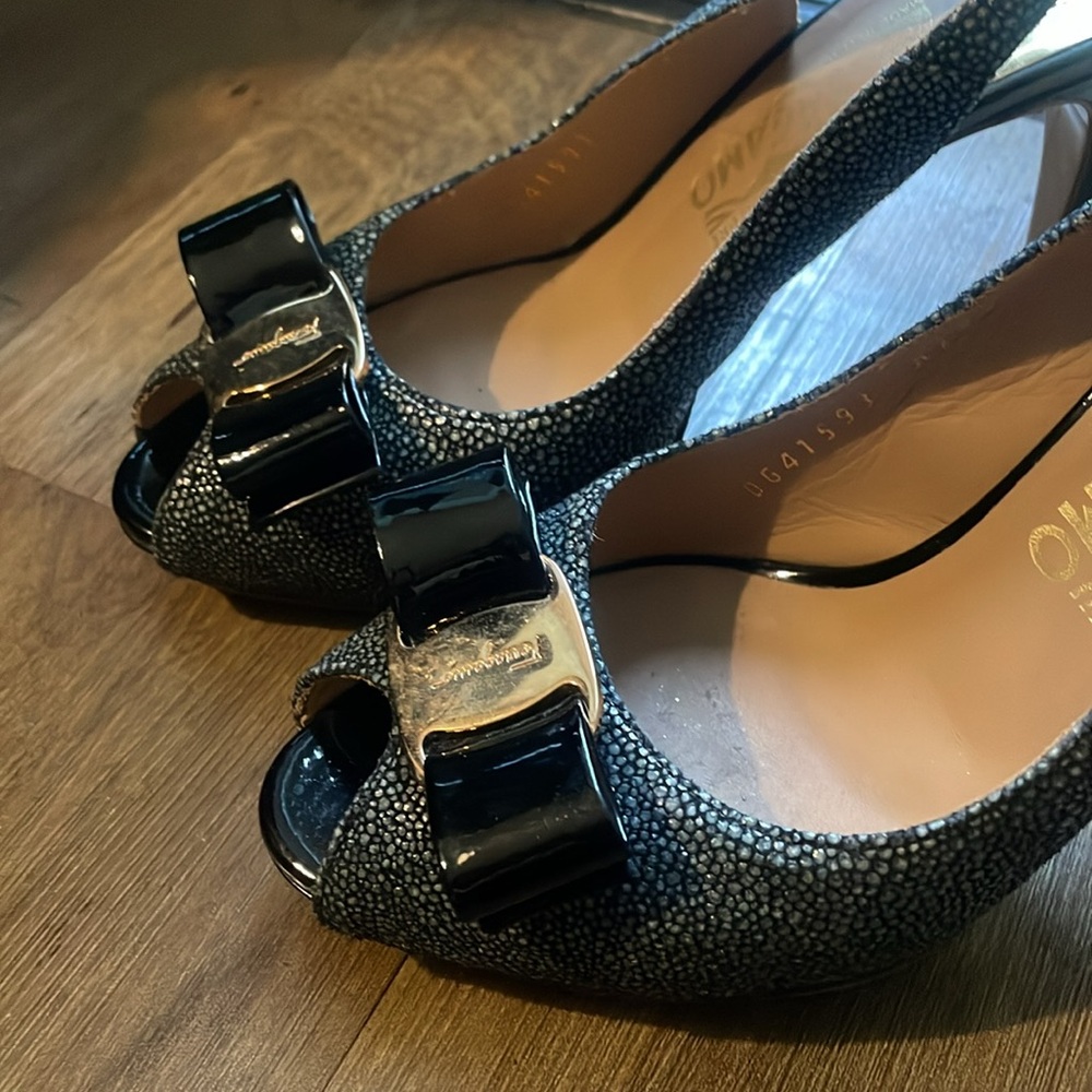 Salvatore Ferragamo Black Peep-Toe Slingback Heels (Authentic) - Picture 8 of 9